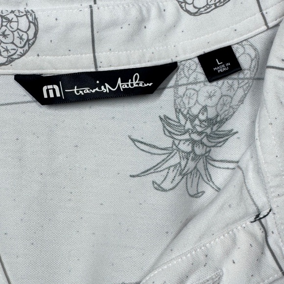 Travis Mathew Men’s Pineapple White Grey Striped Golf Athleisure Polo Size Large - Picture 14 of 15